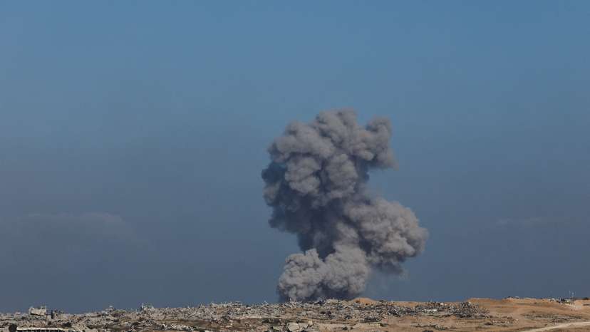 Smoke rises from Gaza after an explosion, as seen from the Israeli side of the border