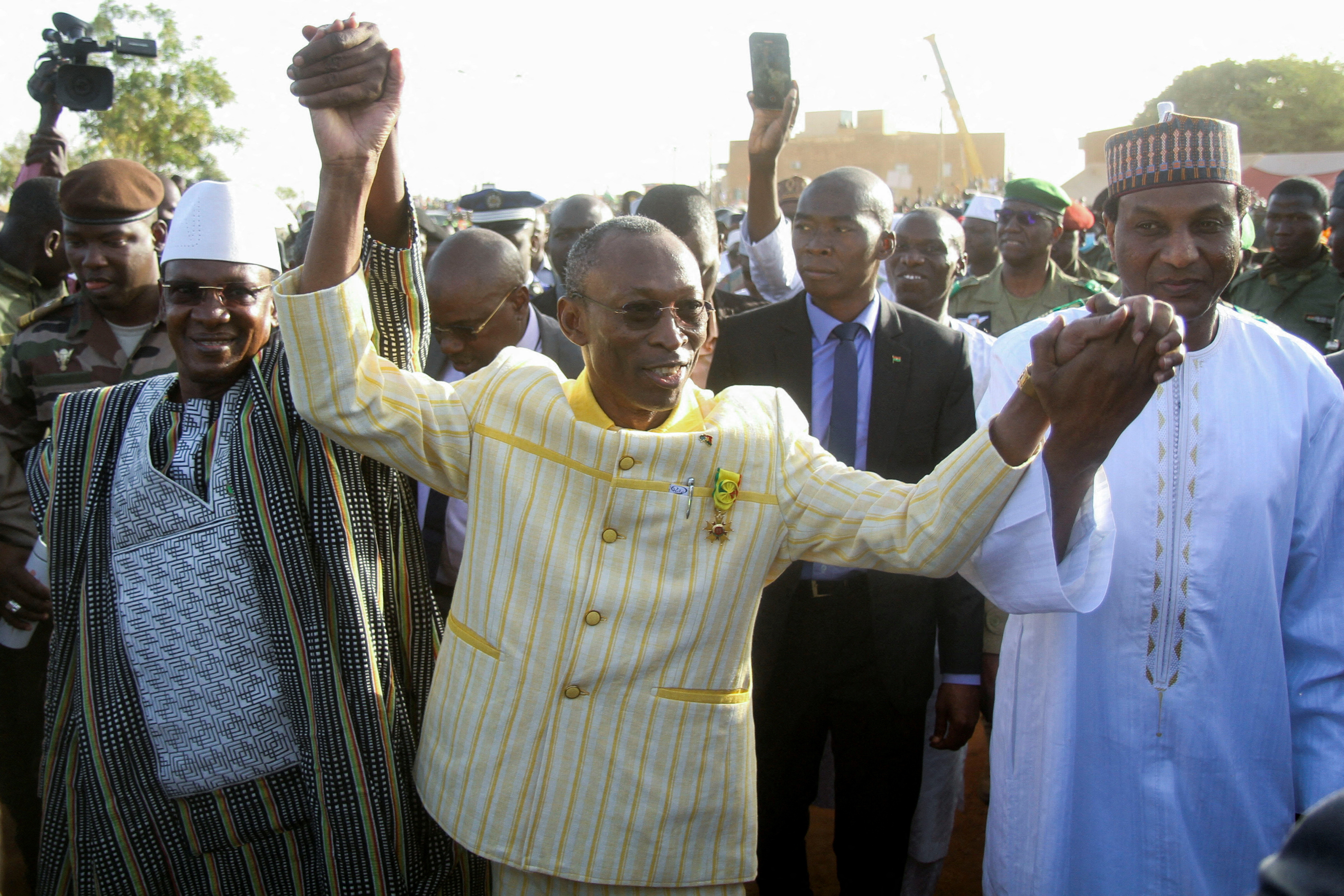 FILE PHOTO: Prime Minister of Niger, Prime Minister of Burkina Faso and Prime Minister of Mali, attend a sit-in in Niamey