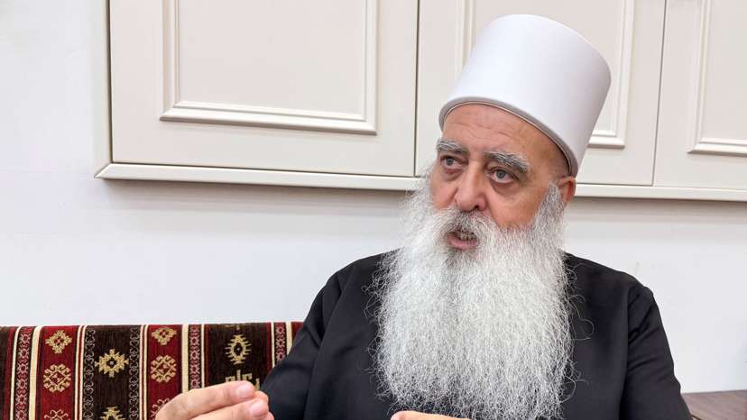 Leader of the Druze community in Israel Sheikh Mowafaq Tarif speaks with Reuters at his house in Julis