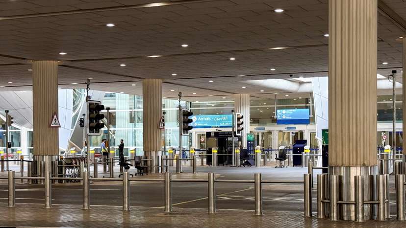 Planes are parked at Terminal 3 of the Dubai International Airport