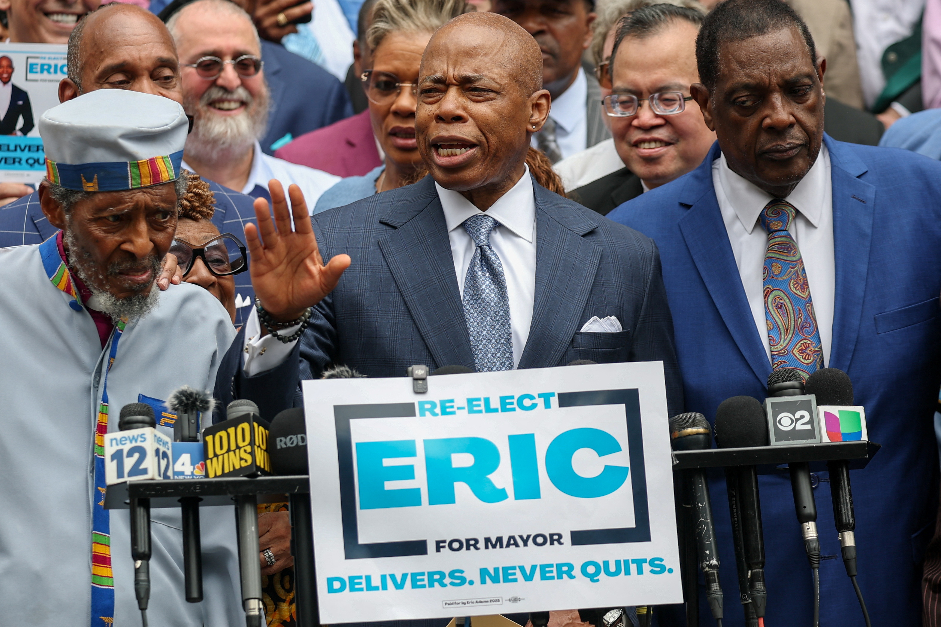 New York City Mayor Adams announces his re-election campaign as an independent at City Hall in New York City
