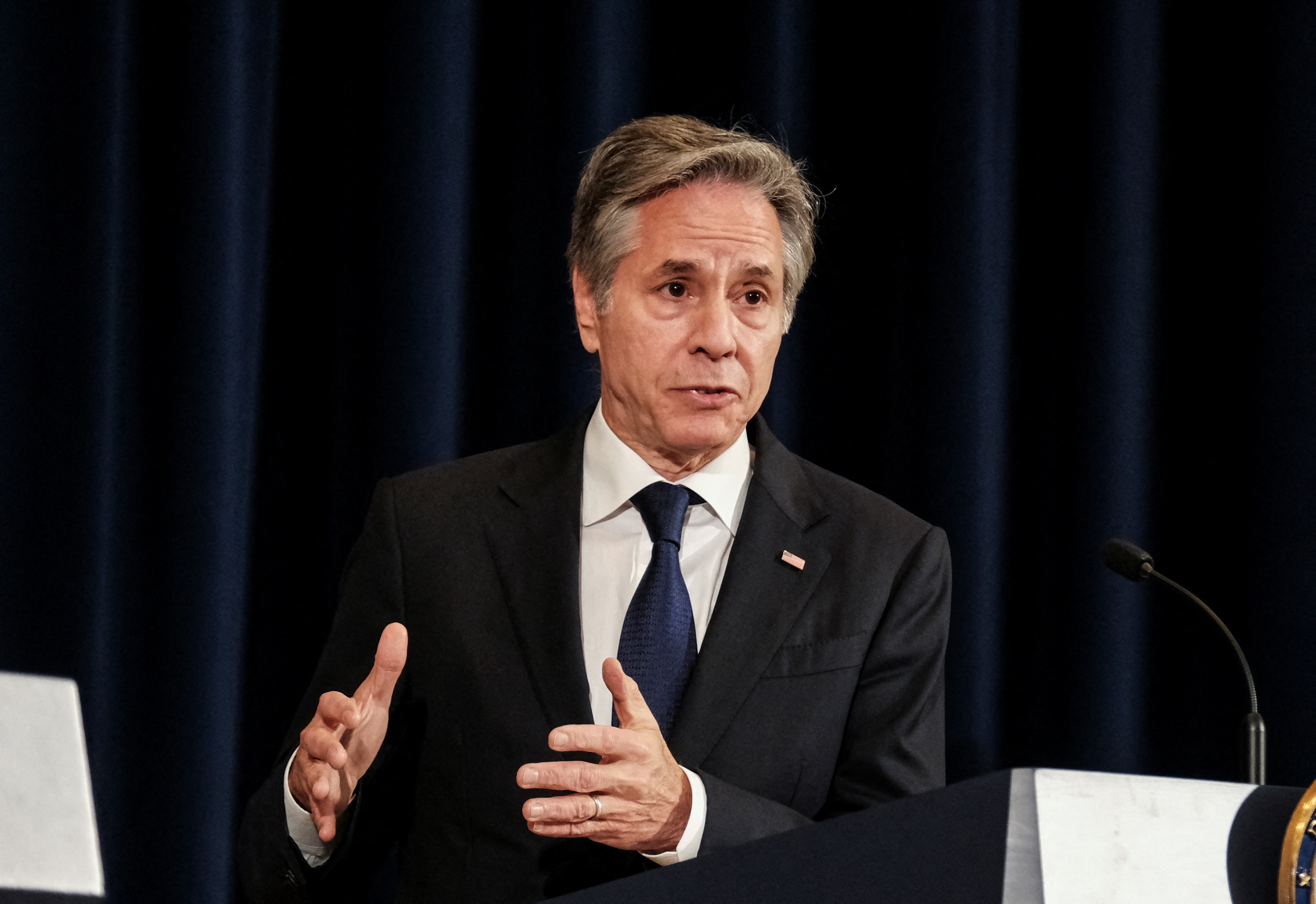 U.S. Secretary of State Antony Blinken and British Foreign Secretary David Cameron hold a joint press conference
