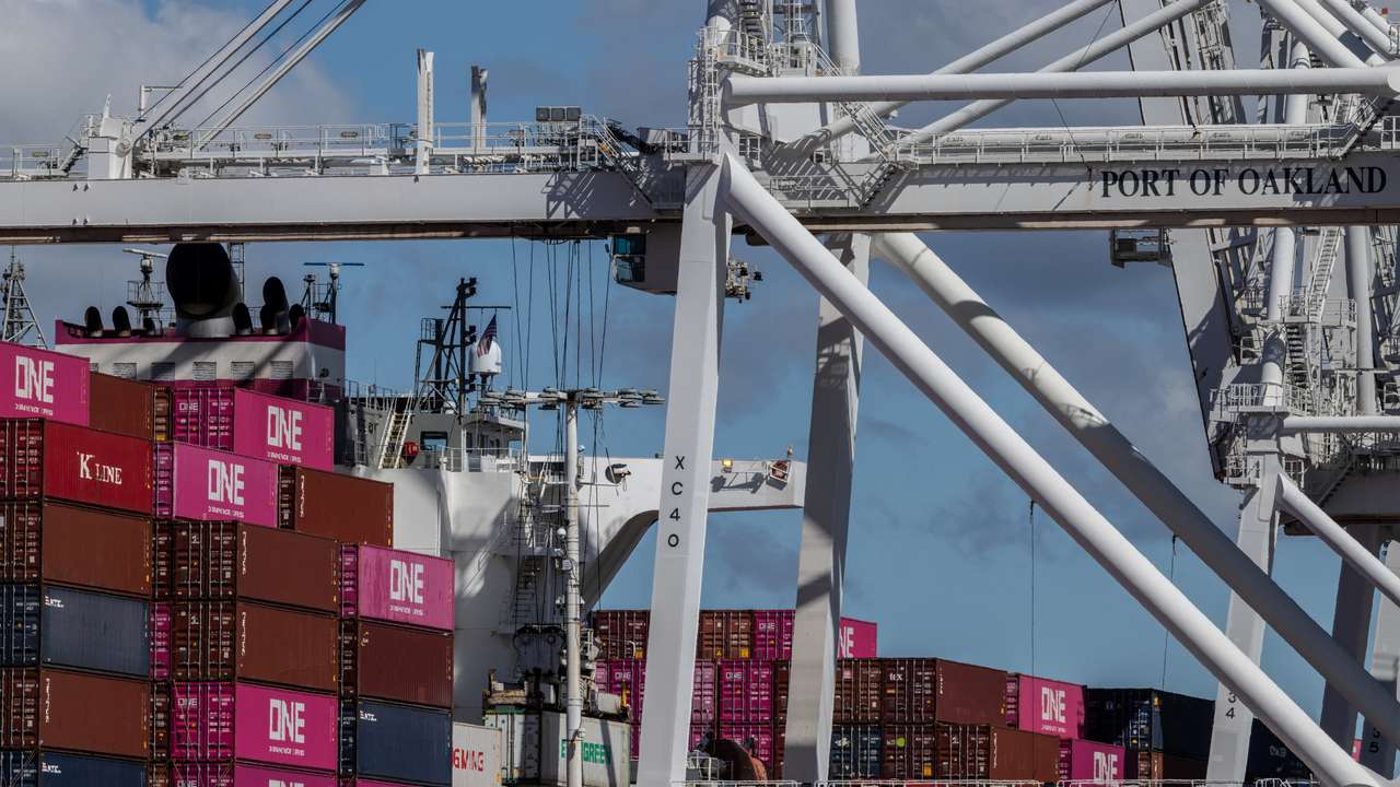 Cargo ship at the port of Oakland, California