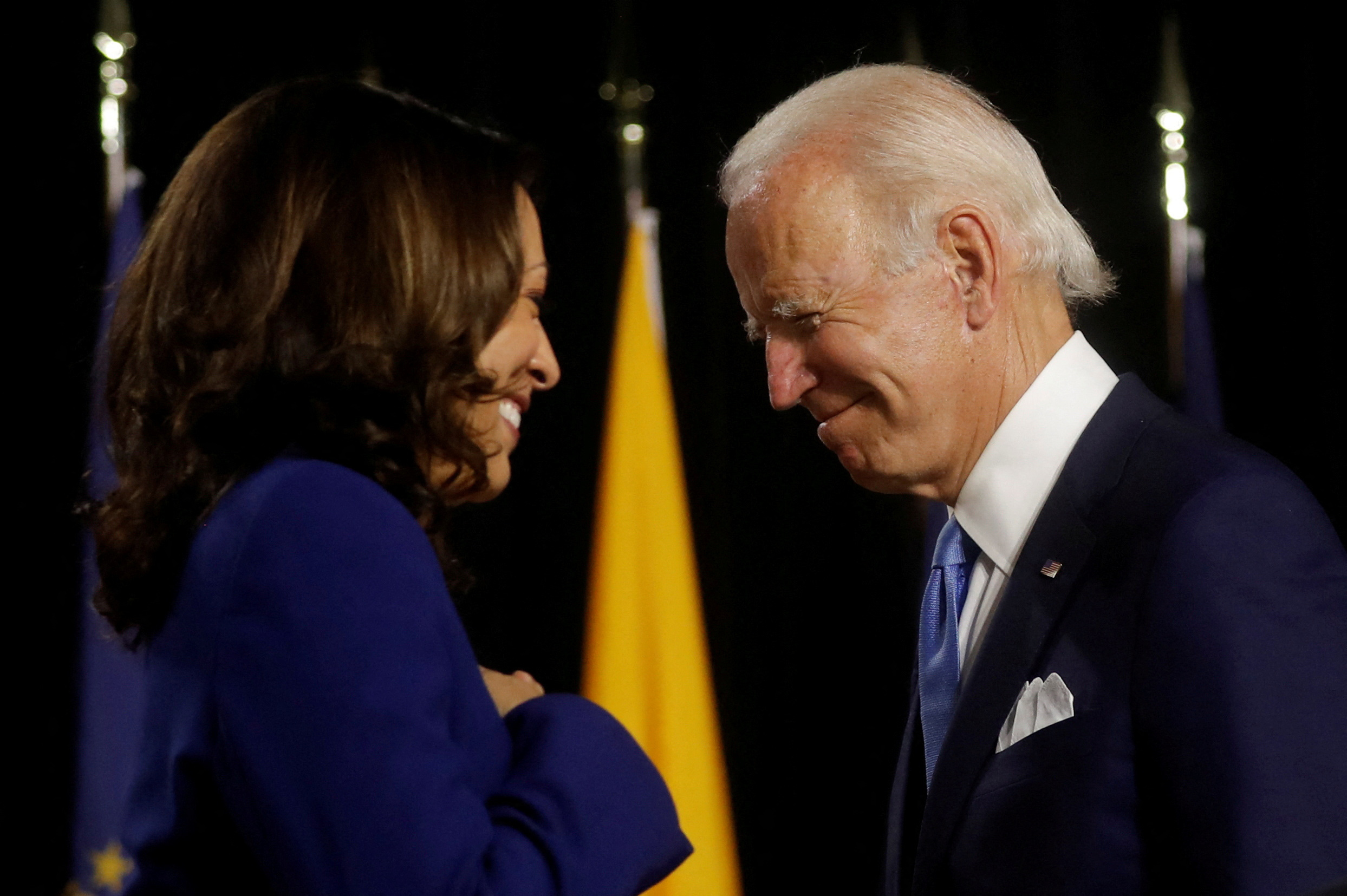 FILE PHOTO: Democratic presidential candidate Biden and vice presidential candidate Harris hold first joint campaign appearance as a ticket in Wilmington, Delaware