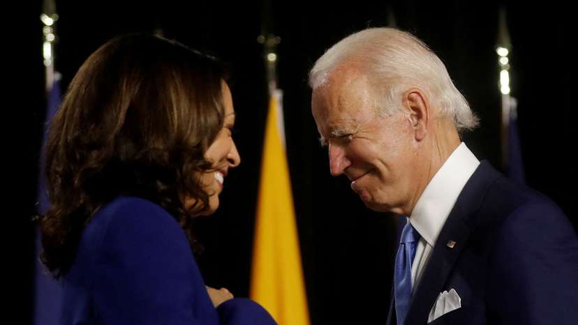FILE PHOTO: Democratic presidential candidate Biden and vice presidential candidate Harris hold first joint campaign appearance as a ticket in Wilmington, Delaware