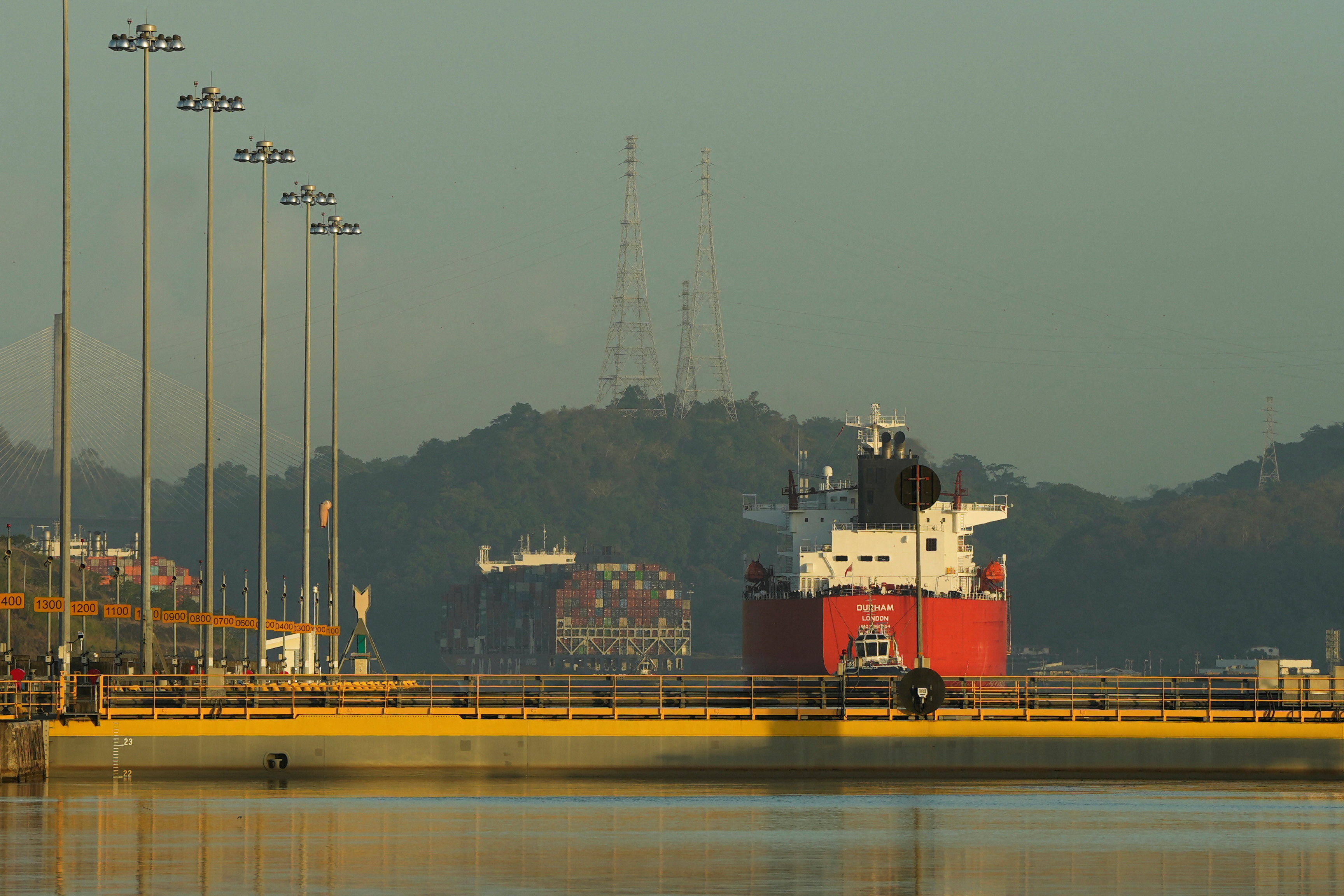 Maritime traffic moves through Panama Canal locks