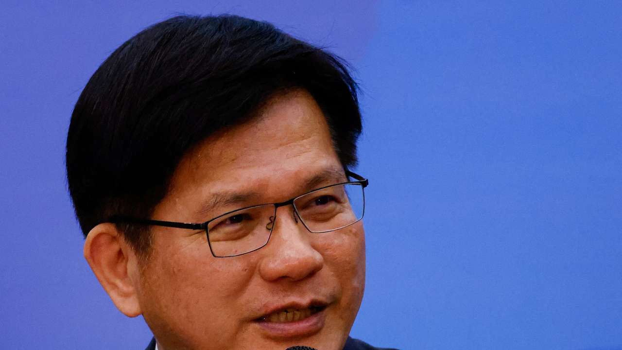 FILE PHOTO: Taiwan Foreign Minister Lin Chia-lung makes a speech at a press conference for foreign media, in Taipei
