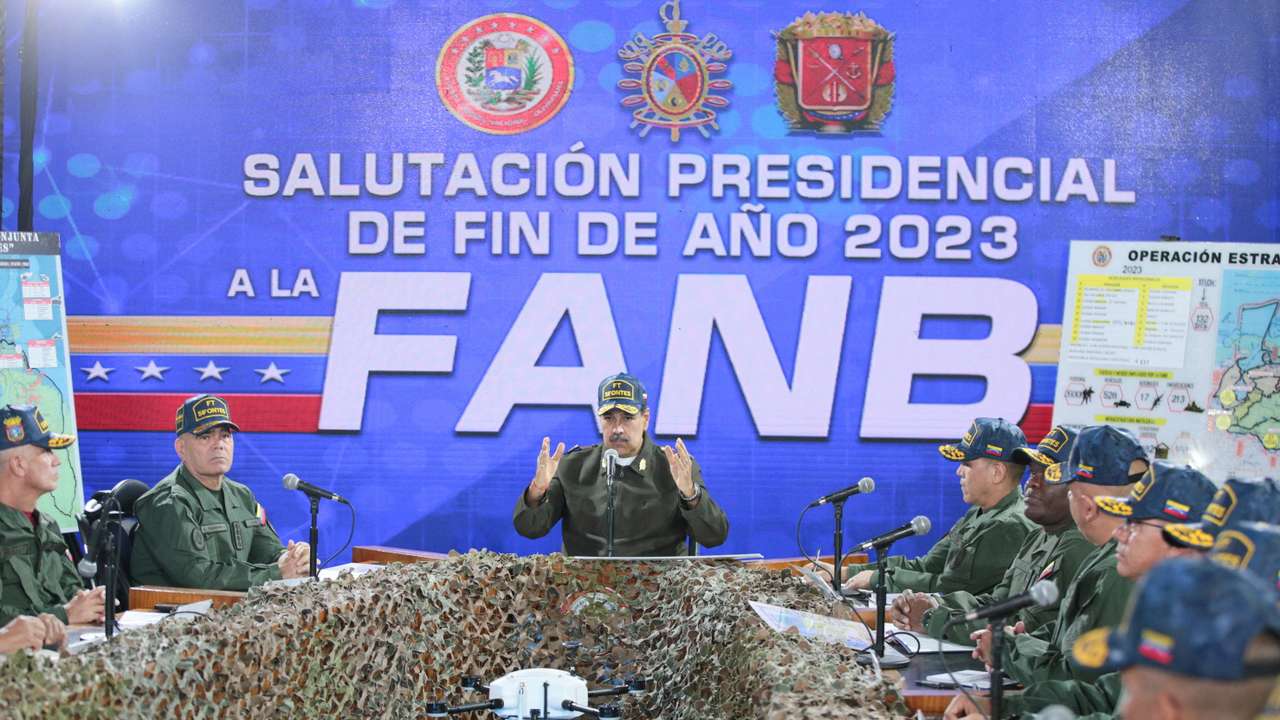 Venezuela's President Nicolas Maduro addresses military staff during a meeting in Caracas