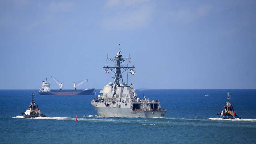 U.S. Navy destroyer USS Gravely sails off the coast of Trinidad and Tobago