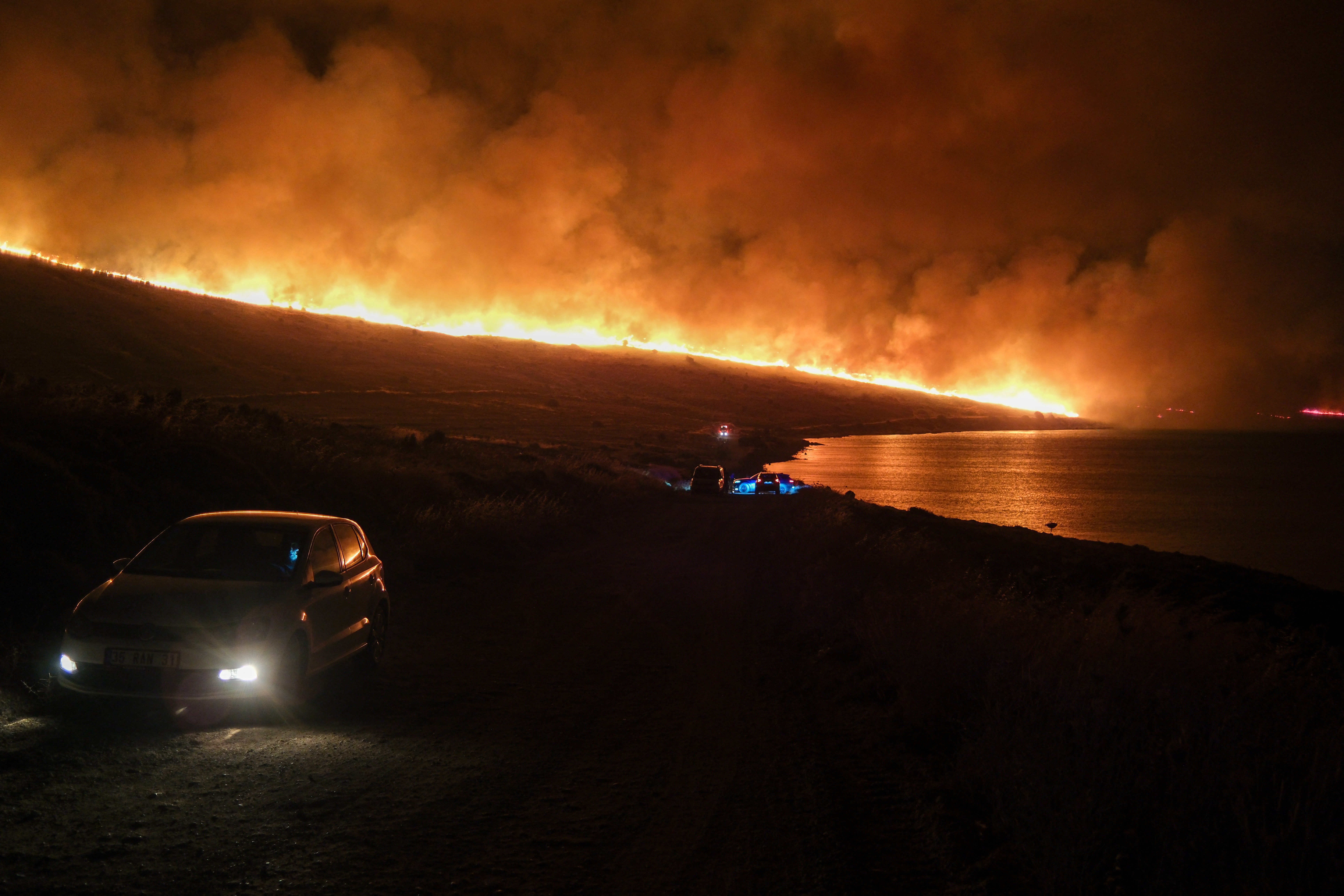 A wildfire burns near Alacati in Izmir province