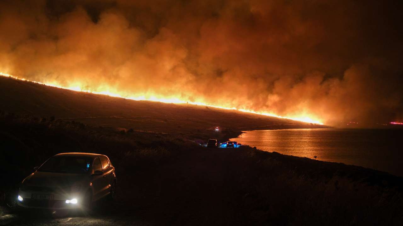 A wildfire burns near Alacati in Izmir province