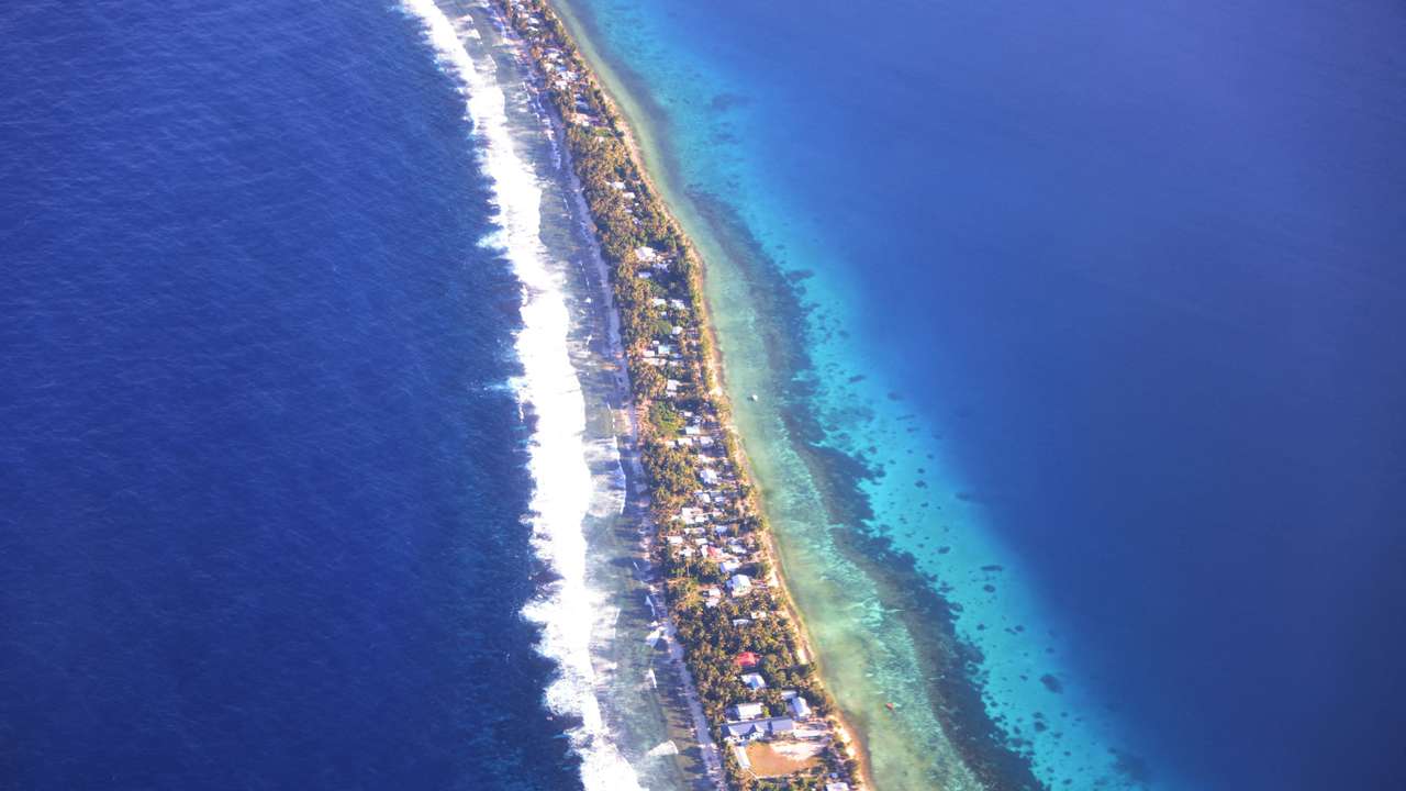 FILE PHOTO: Aerial view of Funafuti, Tuvalu’s most populous island