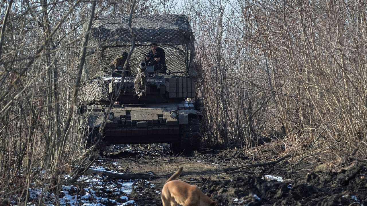 FILE PHOTO: FILE PHOTO: Ukrainian servicemen drive in a Leopard 1A5 tank in Donetsk region