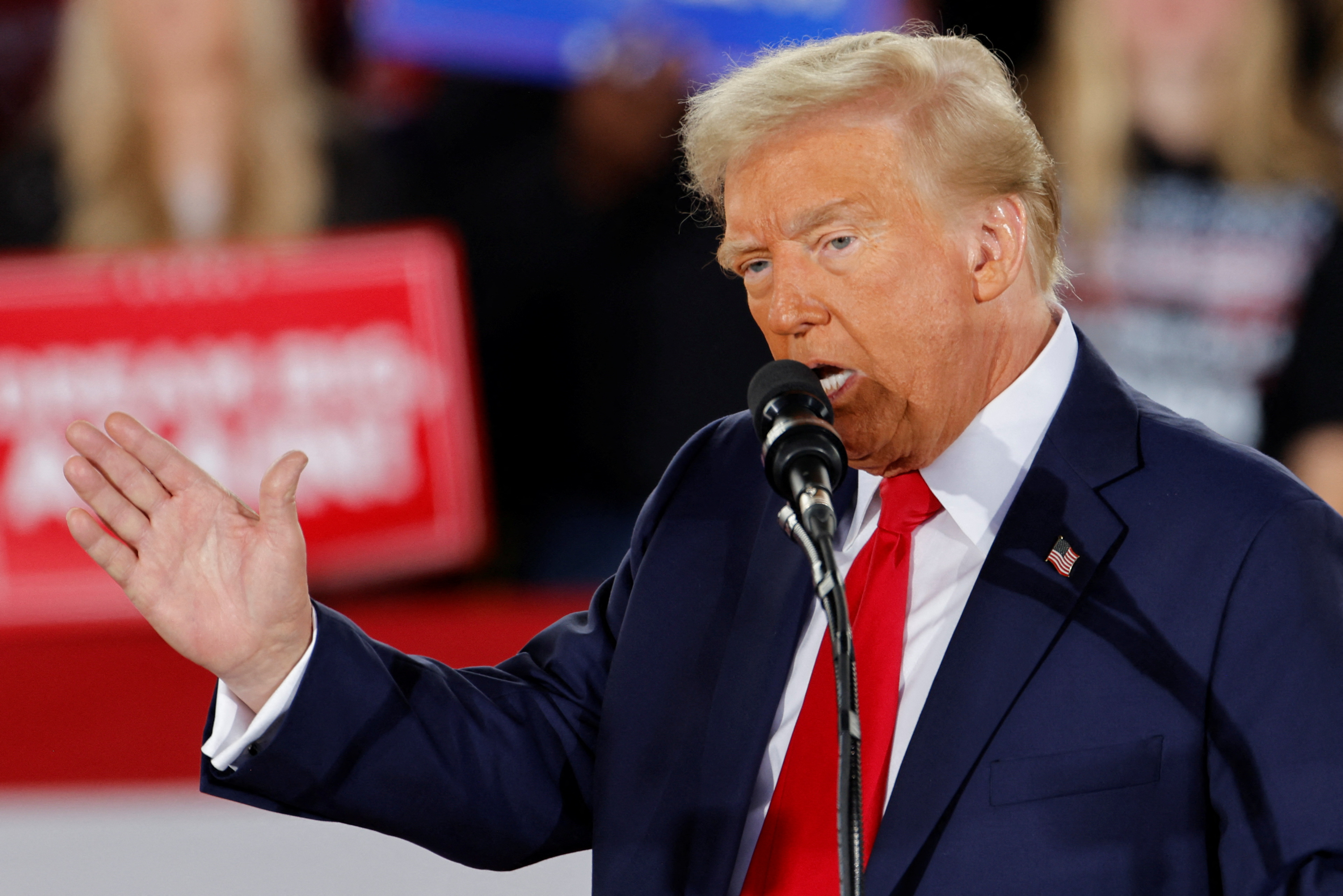 Republican presidential nominee and former U.S. President Donald Trump campaigns at Dorton Arena, in Raleigh
