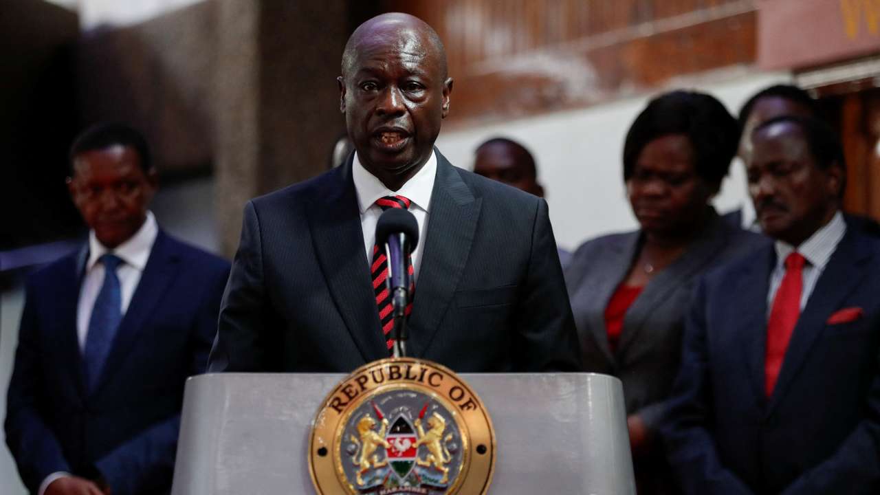 Kenya's Deputy President Rigathi Gachagua addresses delegates during the signing of the NADCO report in Nairobi
