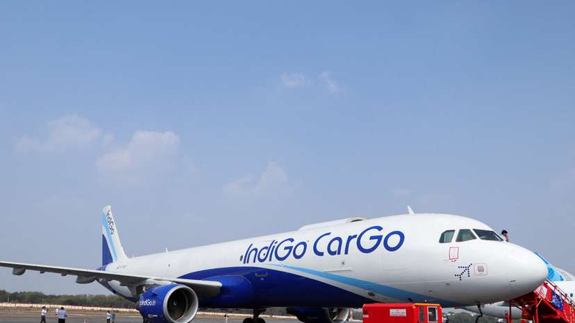 FILE PHOTO: An IndiGo cargo aircraft is displayed at Wings India 2024 aviation event at Begumpet airport, Hyderabad