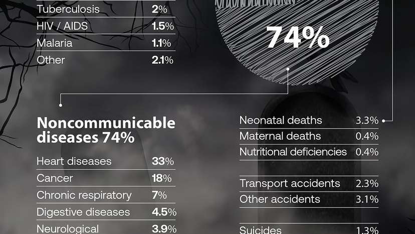 Data from the IHME Global Burden of Disease and Global Terrorism Database offers a clear picture—most deaths aren’t from what makes headlines. Key Insights-74% of global deaths are from noncommunicable diseases-