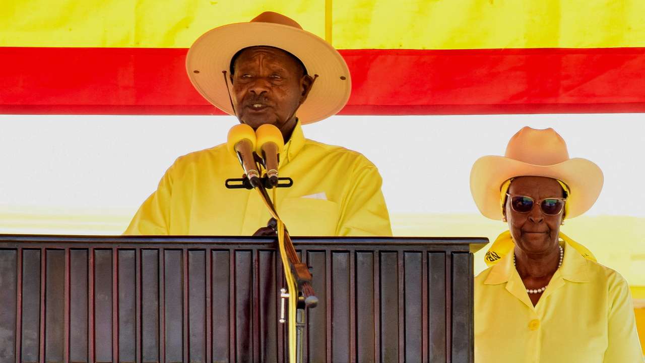 Museveni addresses supporters during final rally ahead of Uganda election, in Kampala