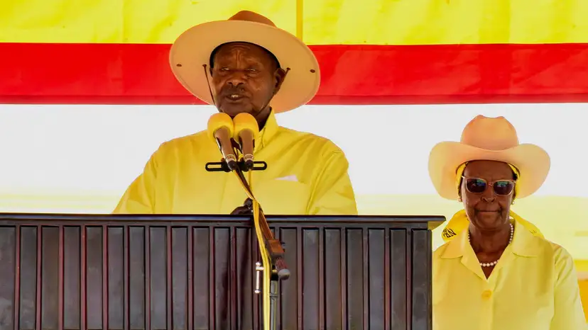 Museveni addresses supporters during final rally ahead of Uganda election, in Kampala