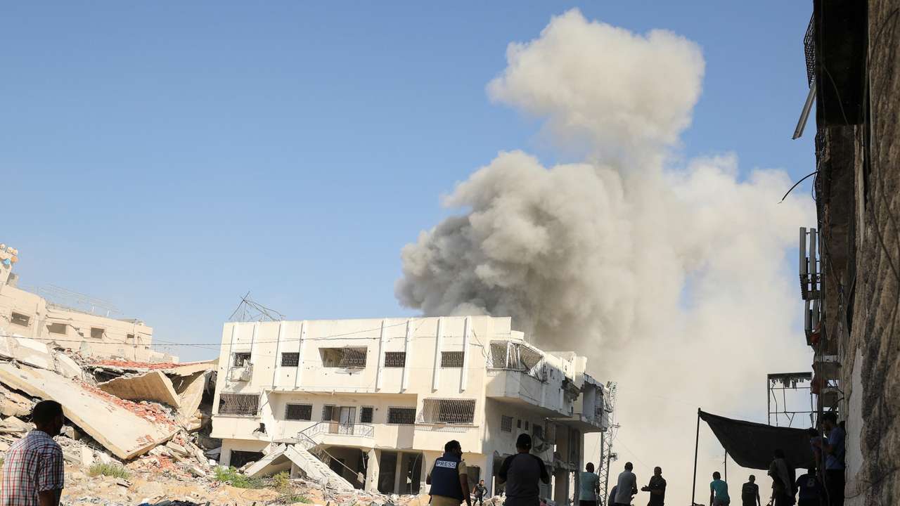 Smoke rises following an Israeli strike, in Gaza City