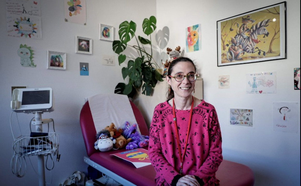 Celine Greco, head of the Pain and Palliative Medicine Service at the Necker hospital (AP-HP) poses at the Necker hospital in Paris