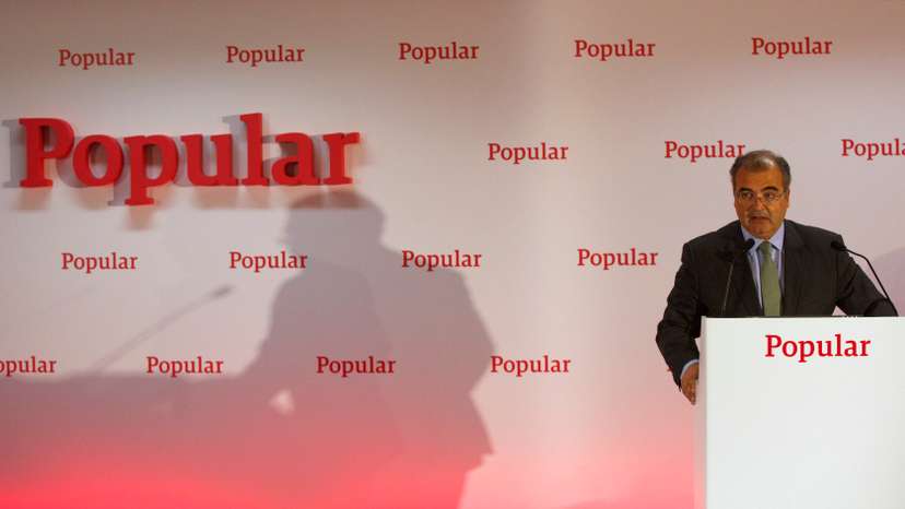 Spain's Banco Popular's President Angel Ron speaks during the bank's results presentation in Madrid