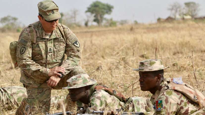 FILE PHOTO: A U.S. Army soldier trains Nigerian Army soldiers at a military compound in Jaji, Nigeria
