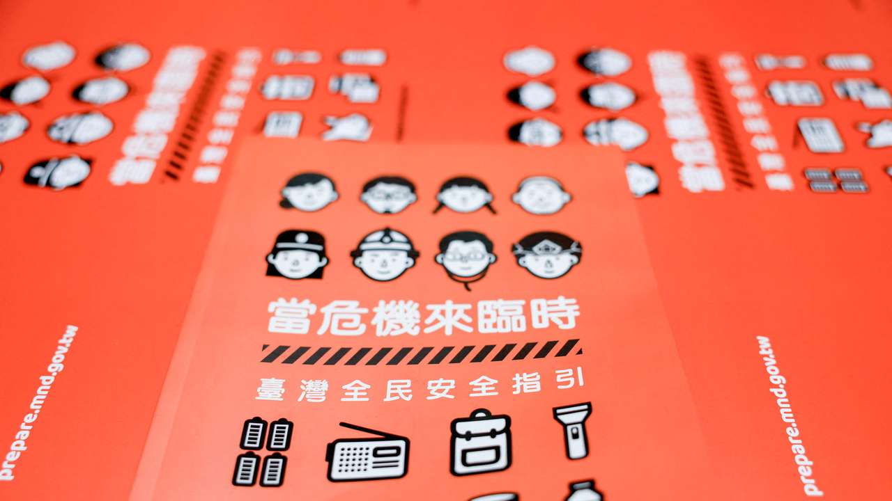 The book cover of Taiwan's civil defence handbook at a printing house in Taoyuan