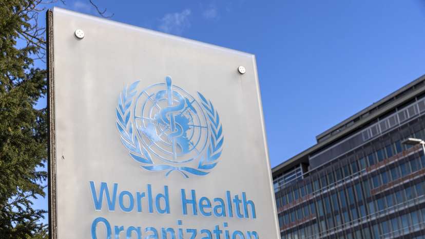 WHO logo seen near its headquarters in Geneva