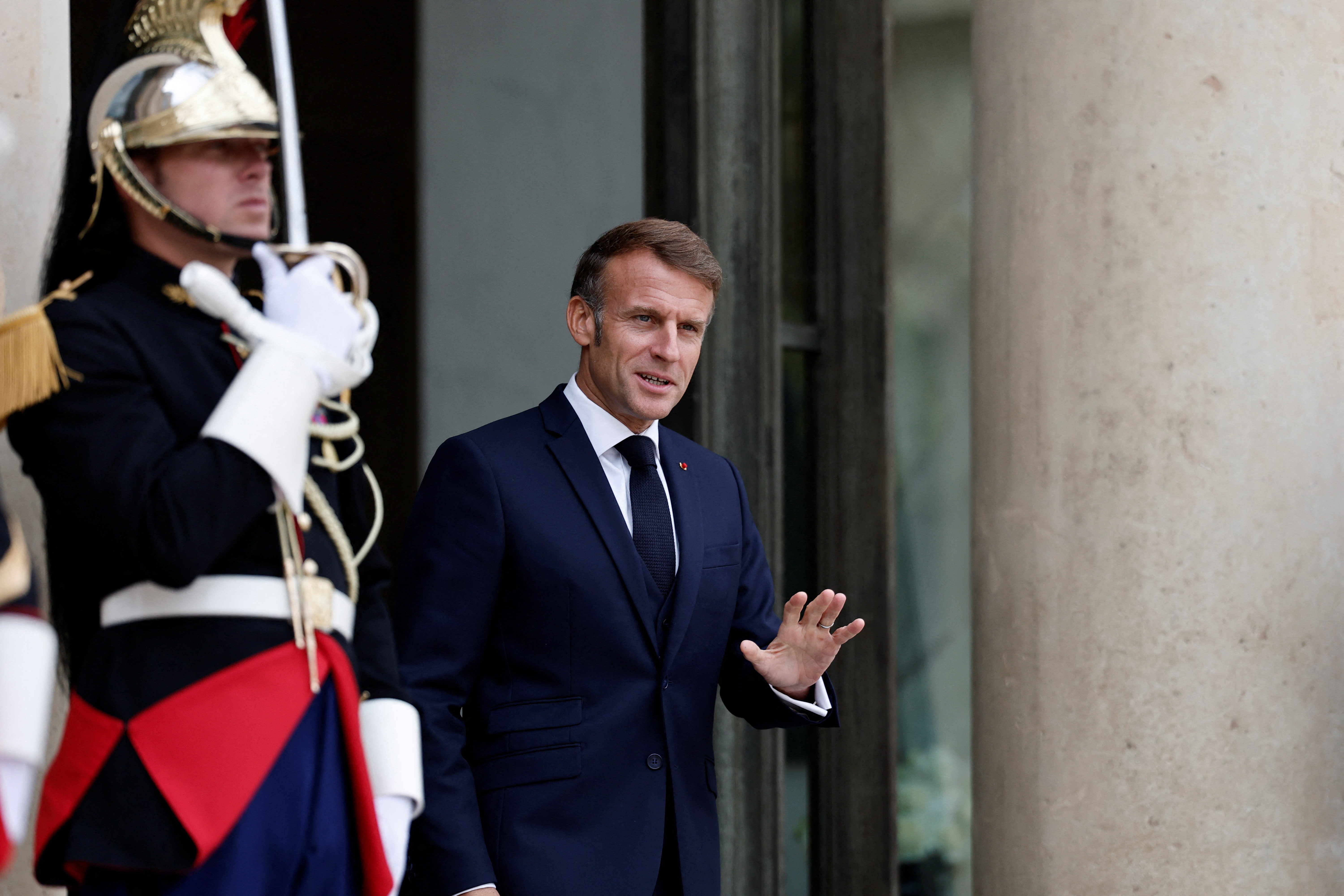 French President Macron at the Elysee Palace in Paris