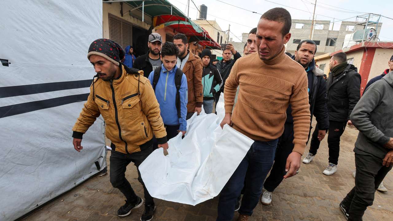 Funeral of Palestinians killed in Israeli strikes, in Deir Al-Balah in the central Gaza Strip