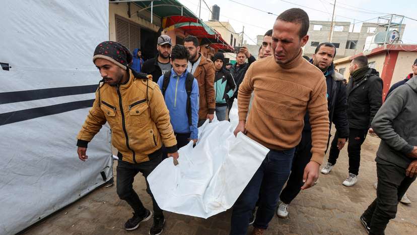 Funeral of Palestinians killed in Israeli strikes, in Deir Al-Balah in the central Gaza Strip