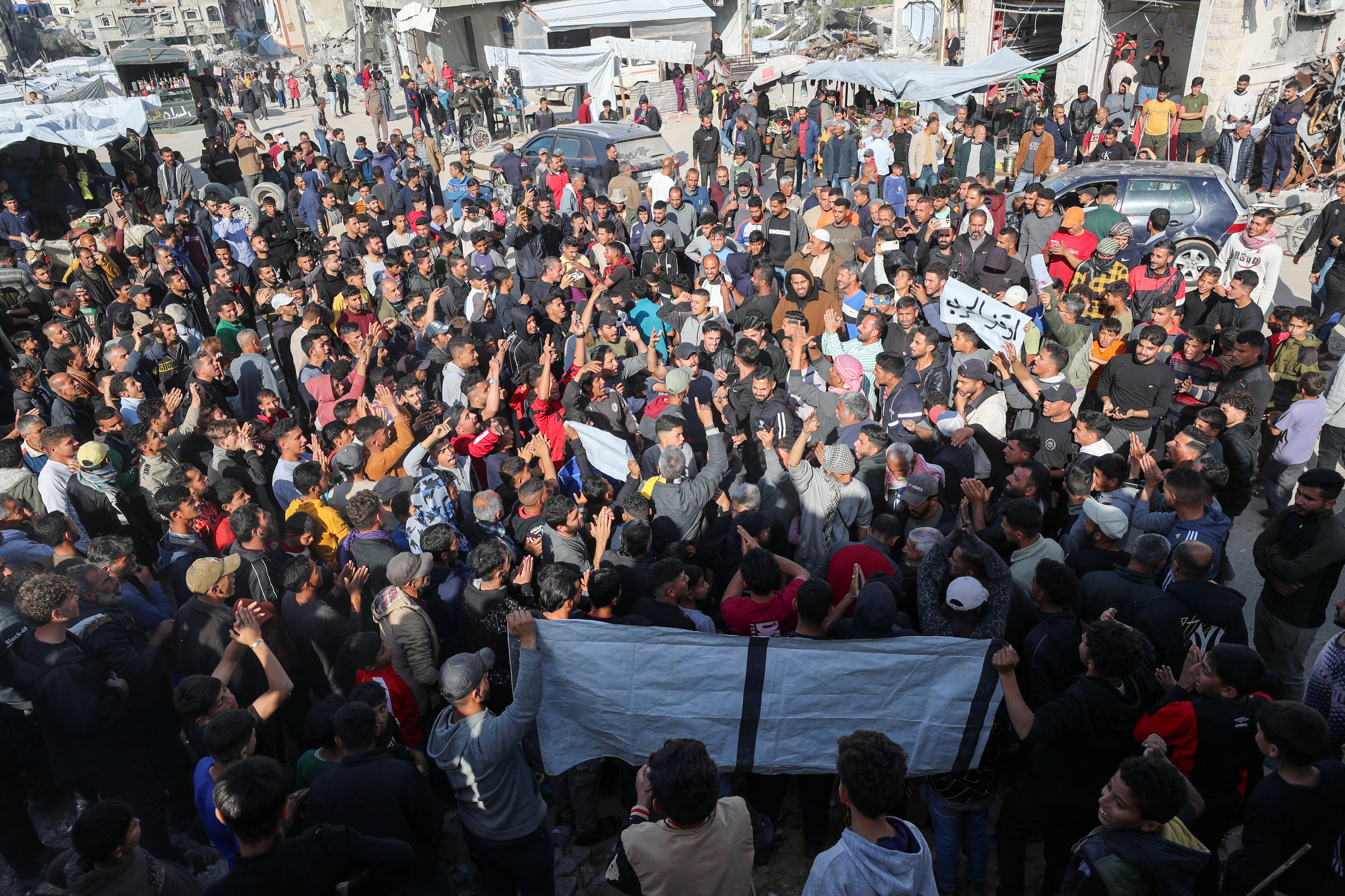 Palestinians protest to demand an end to war, chanting anti-Hamas slogans, in Beit Lahiya