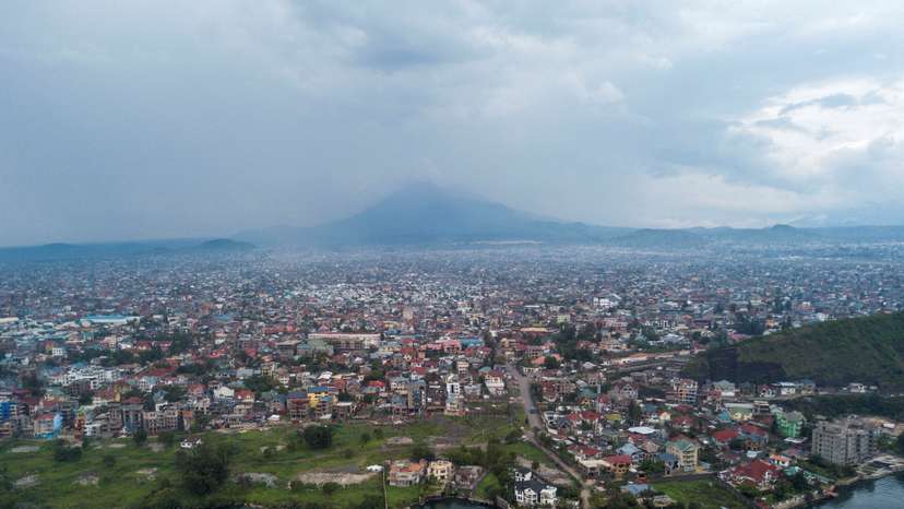 Aerial view shows Lake Kivu and the skyline of the city of Goma