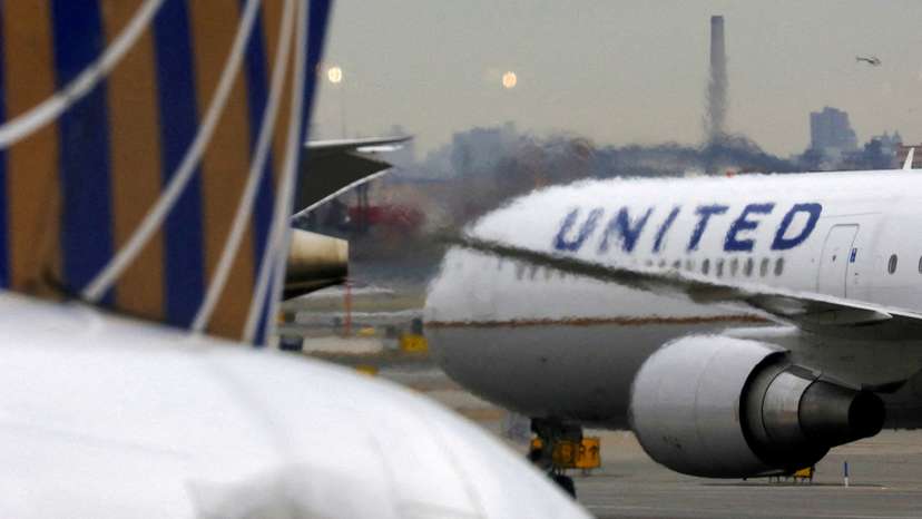 FILE PHOTO: A United Airlines passenger jet taxis at Newark Liberty International Airport, New Jersey, U.S.