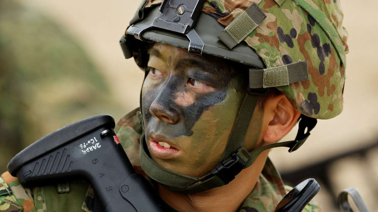 Soldiers of Japanese Ground Self-Defense Force's ARDB hold marine landing drill at Tokunoshima island