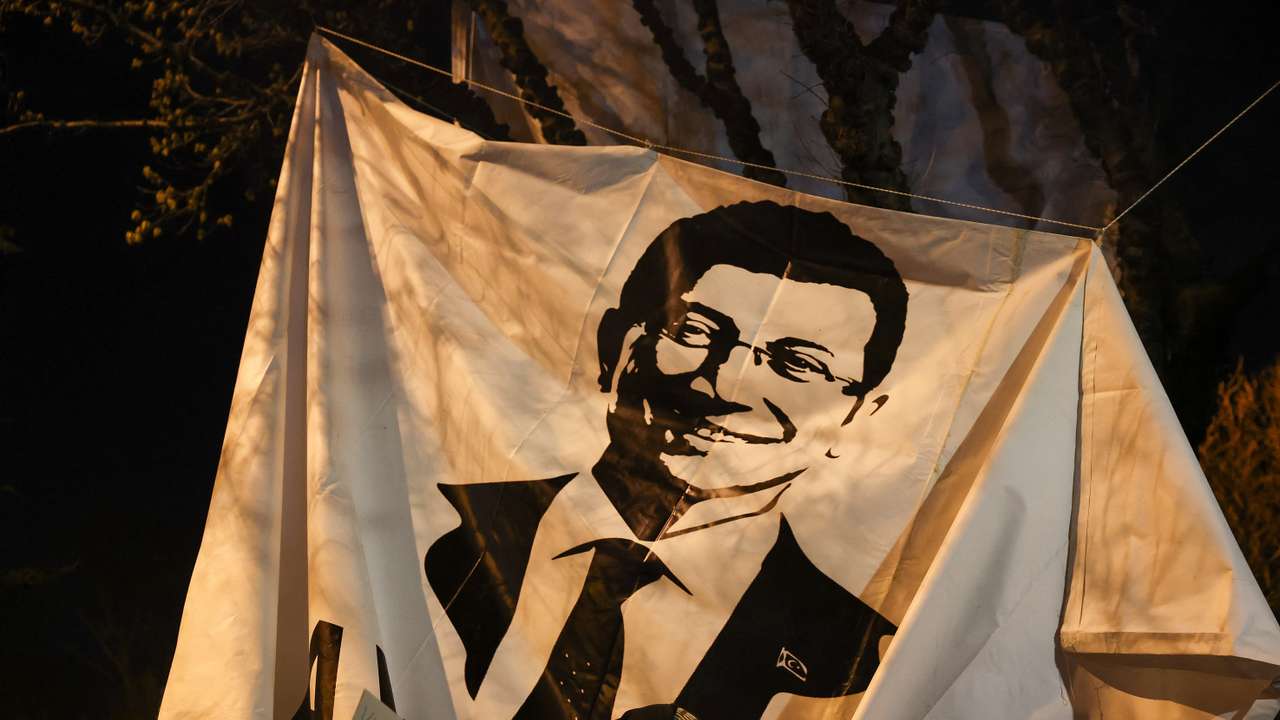 People protest against the detention of Istanbul Mayor Ekrem Imamoglu, in Istanbul