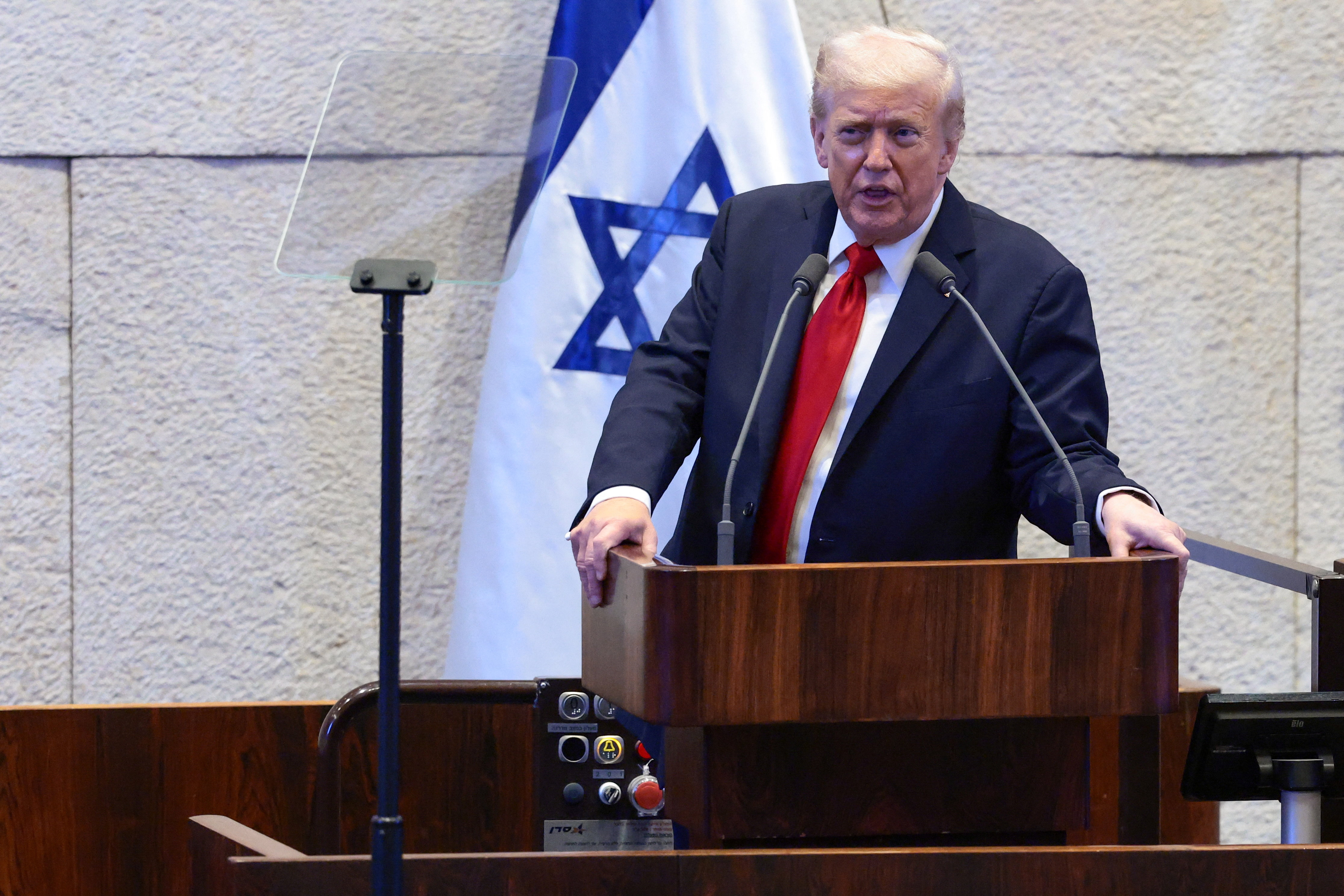 U.S. President Trump addresses the Knesset, in Jerusalem