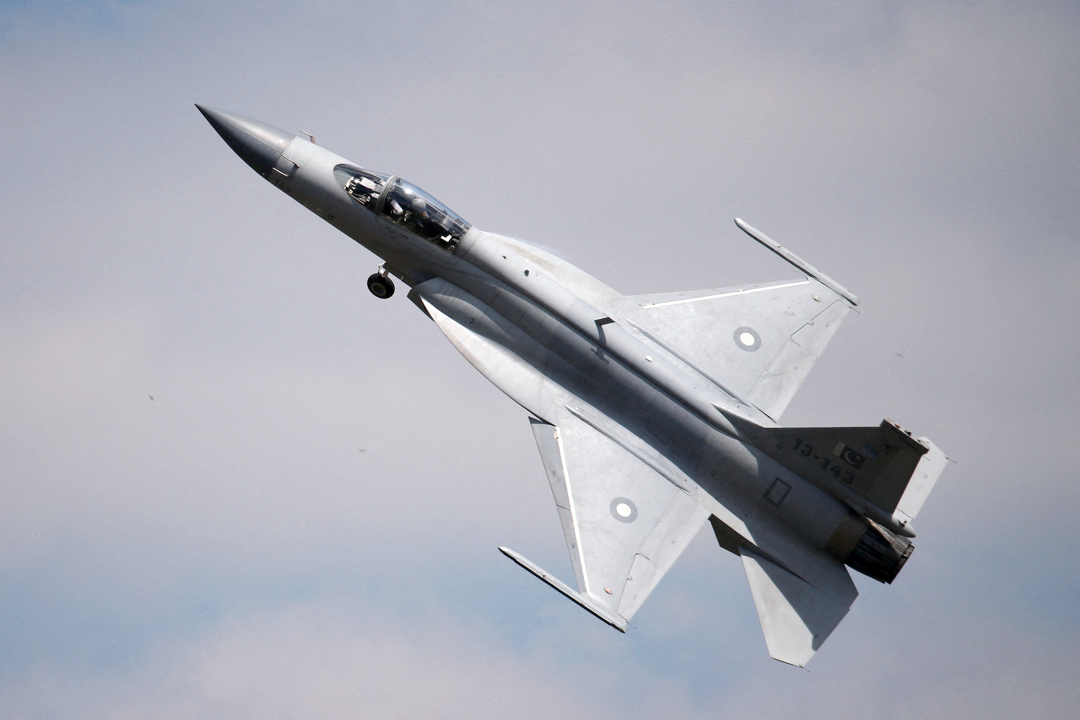 FILE PHOTO: A JF-17 Thunder fighter participates in a flying display during the 51st Paris Air Show at Le Bourget airport near Paris