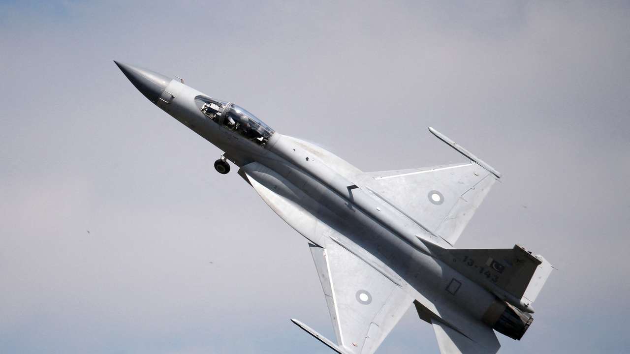 FILE PHOTO: A JF-17 Thunder fighter participates in a flying display during the 51st Paris Air Show at Le Bourget airport near Paris