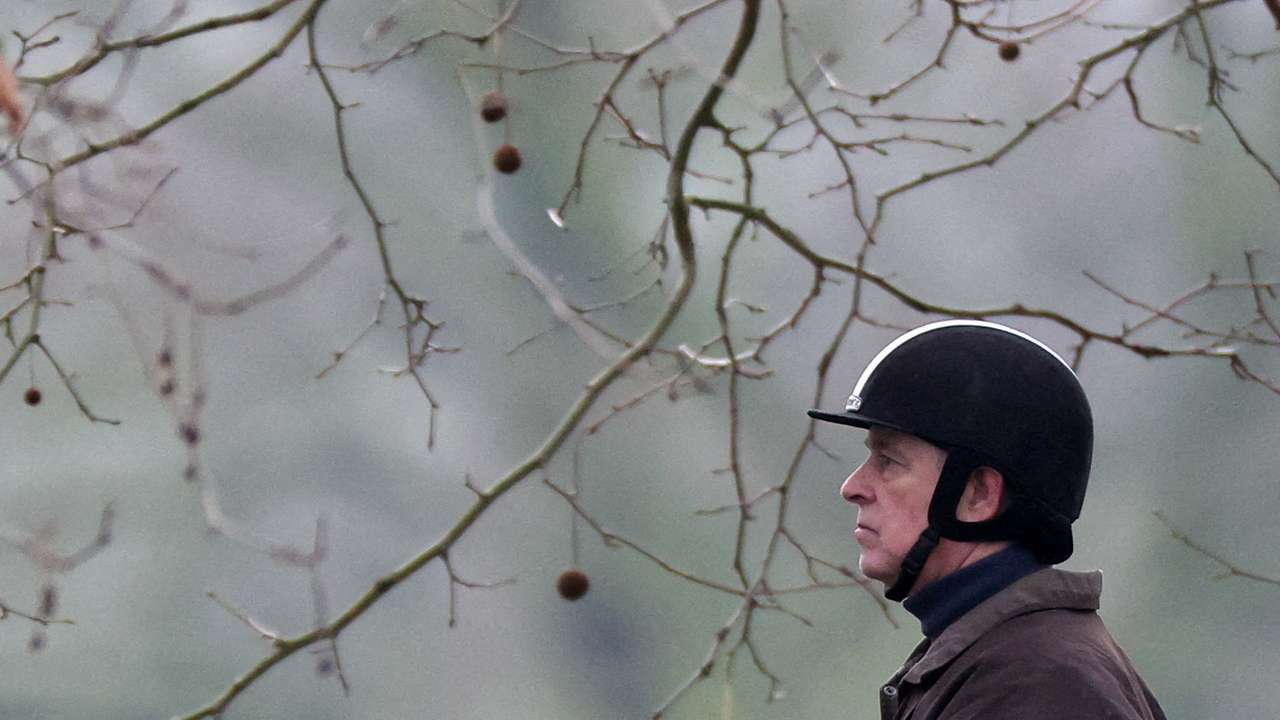 FILE PHOTO: Andrew Mountbatten-Windsor rides a horse in Windsor Great Park