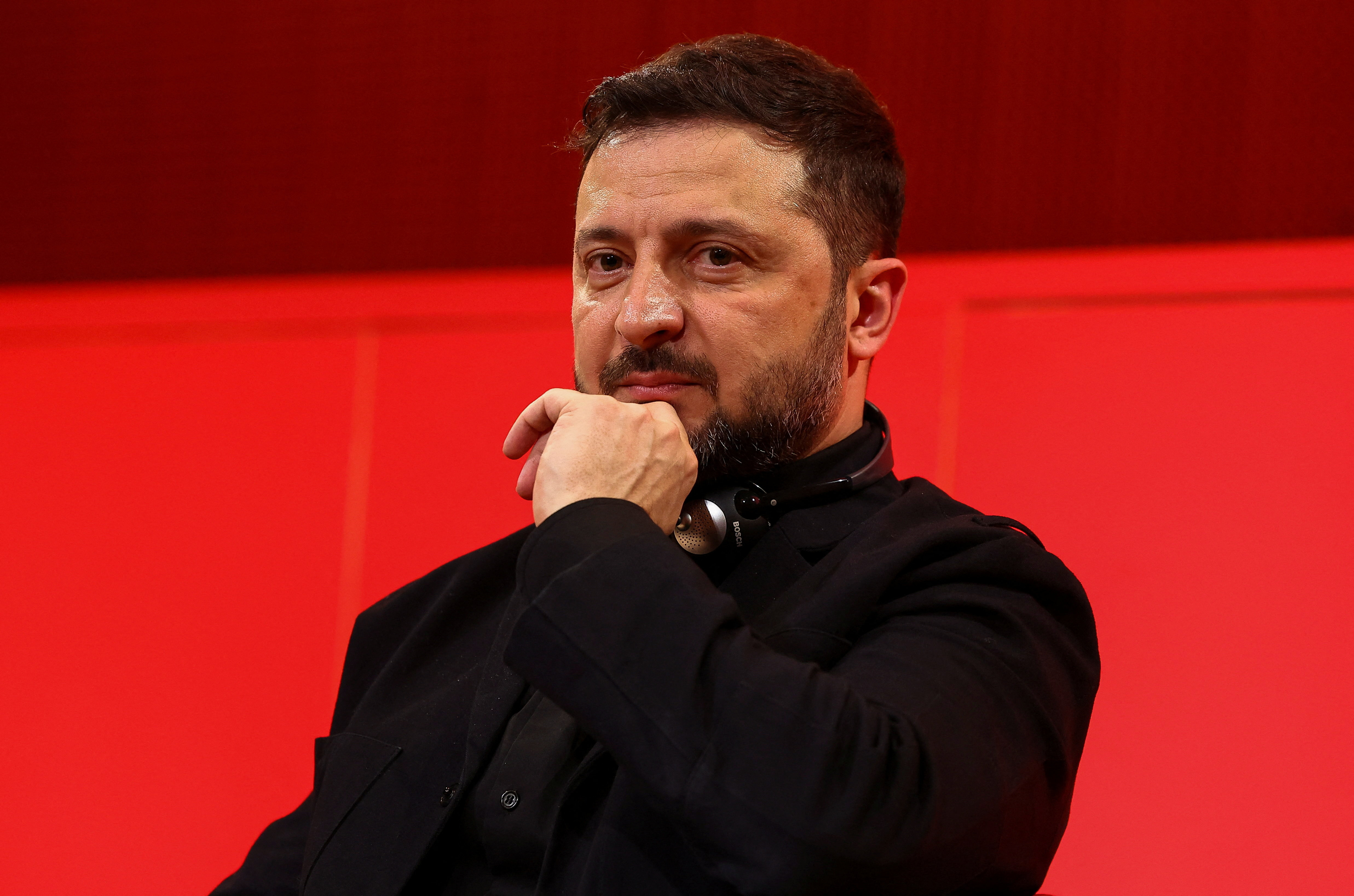 Ukrainian President Volodymyr Zelenskiy attends a panel at Paris's Sciences Po university