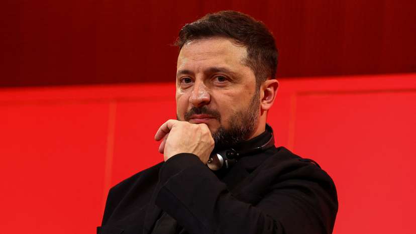 Ukrainian President Volodymyr Zelenskiy attends a panel at Paris's Sciences Po university