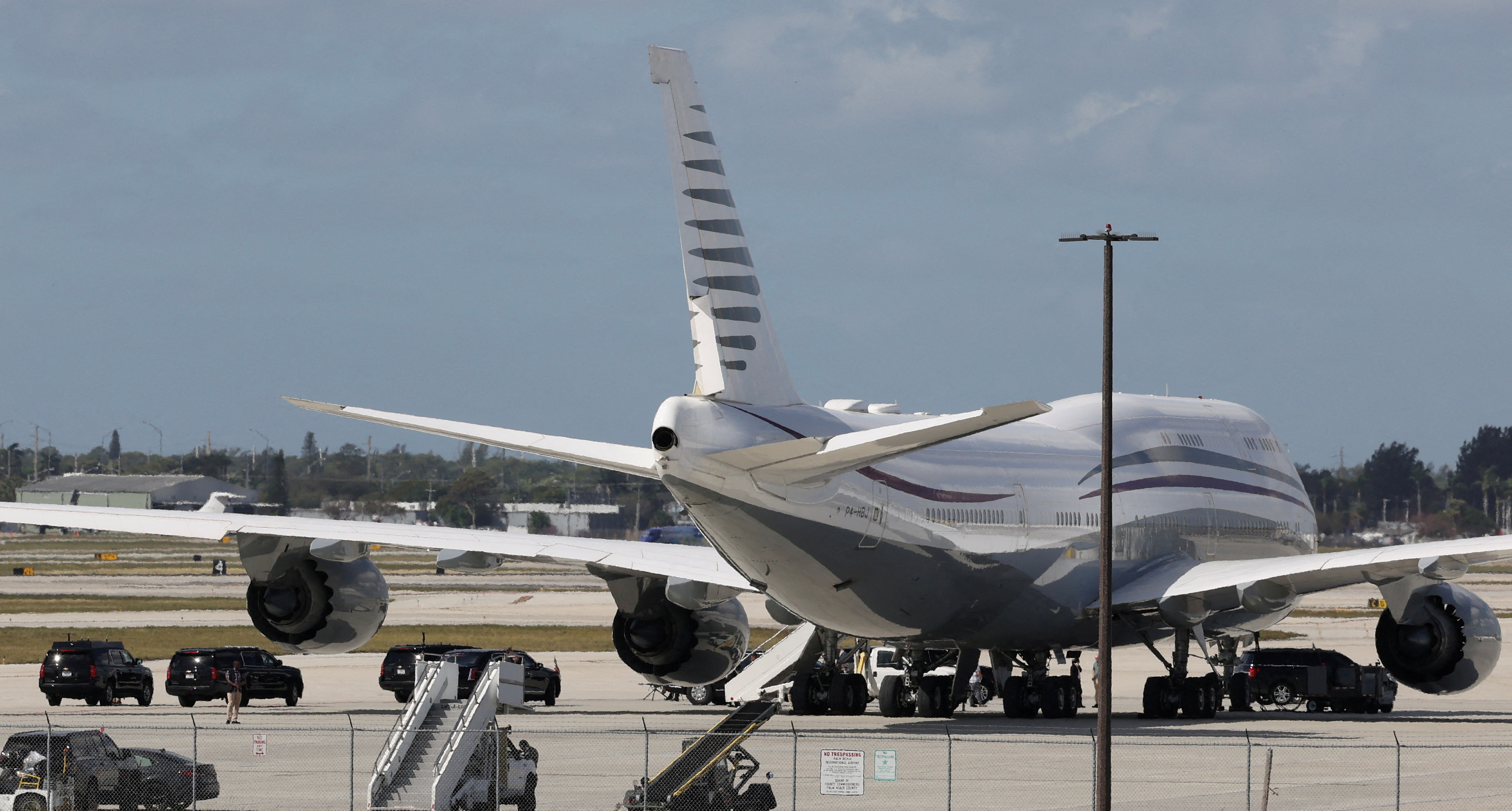 FILE PHOTO: Trump tours a Boeing 747-8 in West Palm Beach, Florida