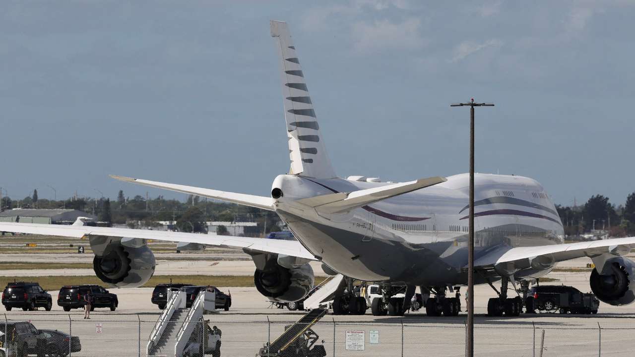 FILE PHOTO: Trump tours a Boeing 747-8 in West Palm Beach, Florida