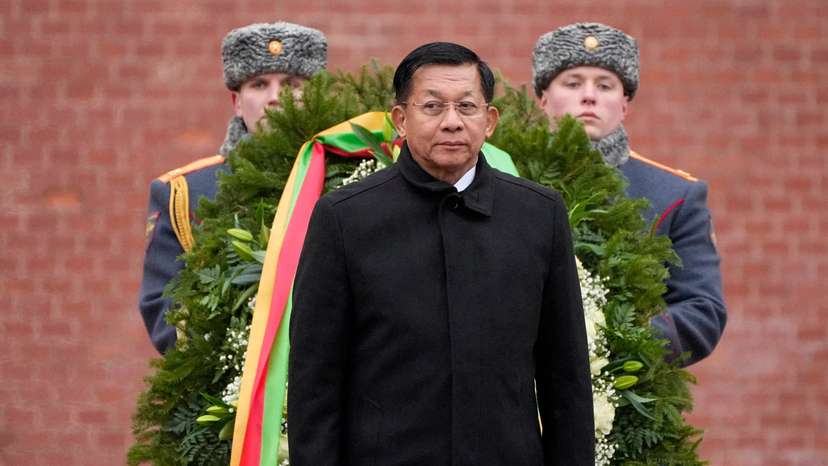 FILE PHOTO: Myanmar's military chief Min Aung Hlaing attends a wreath-laying ceremony in Moscow