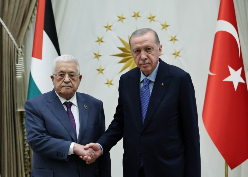 Turkey’s President Tayyip Erdogan meets with Palestinian President Mahmoud Abbas in Ankara