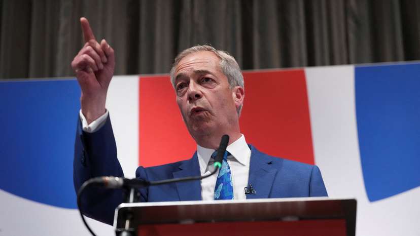 Honorary President of the Reform UK party Nigel Farage attends press conference, in London
