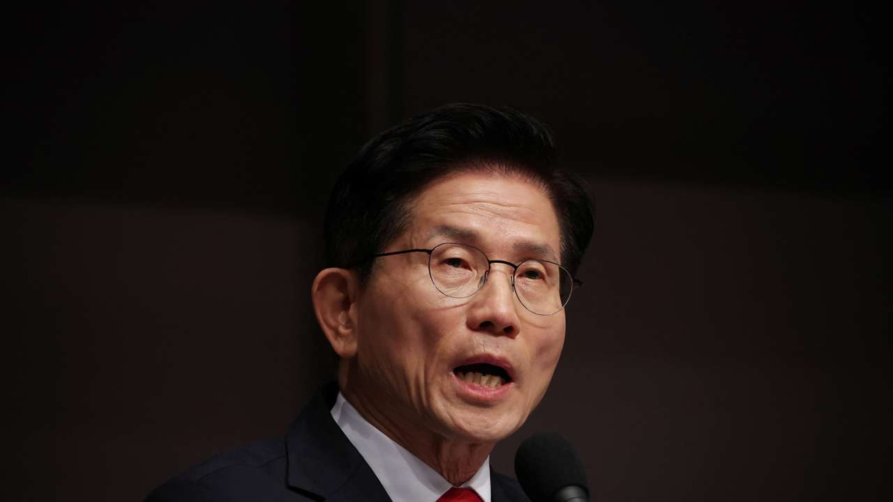 Kim Moon-soo, a presidential candidate for South Korea's conservative People Power Party speaks during a debate in Seouldebate