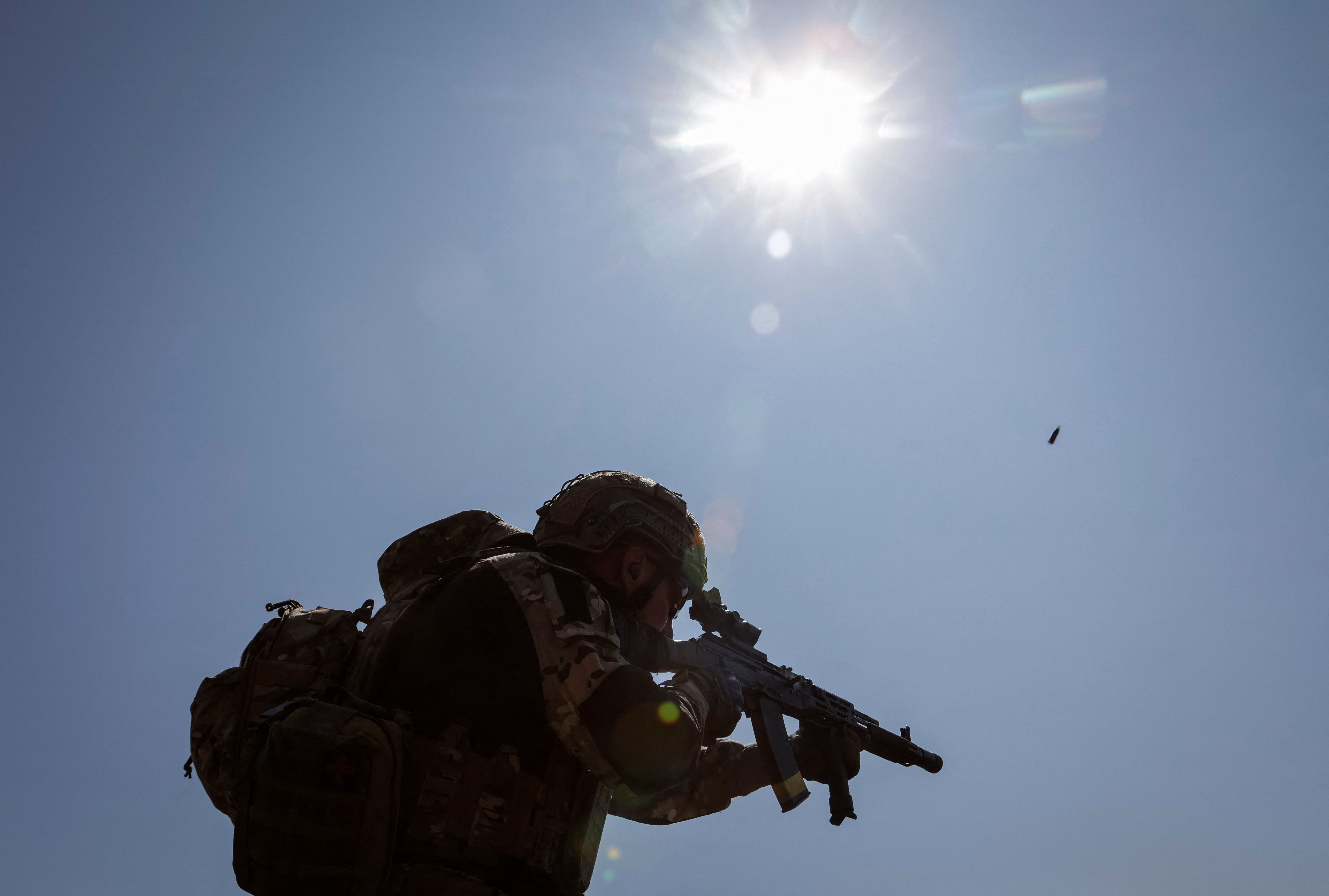 Ukrainian serviceman attends a training between combat missions at a training ground in Kharkiv region